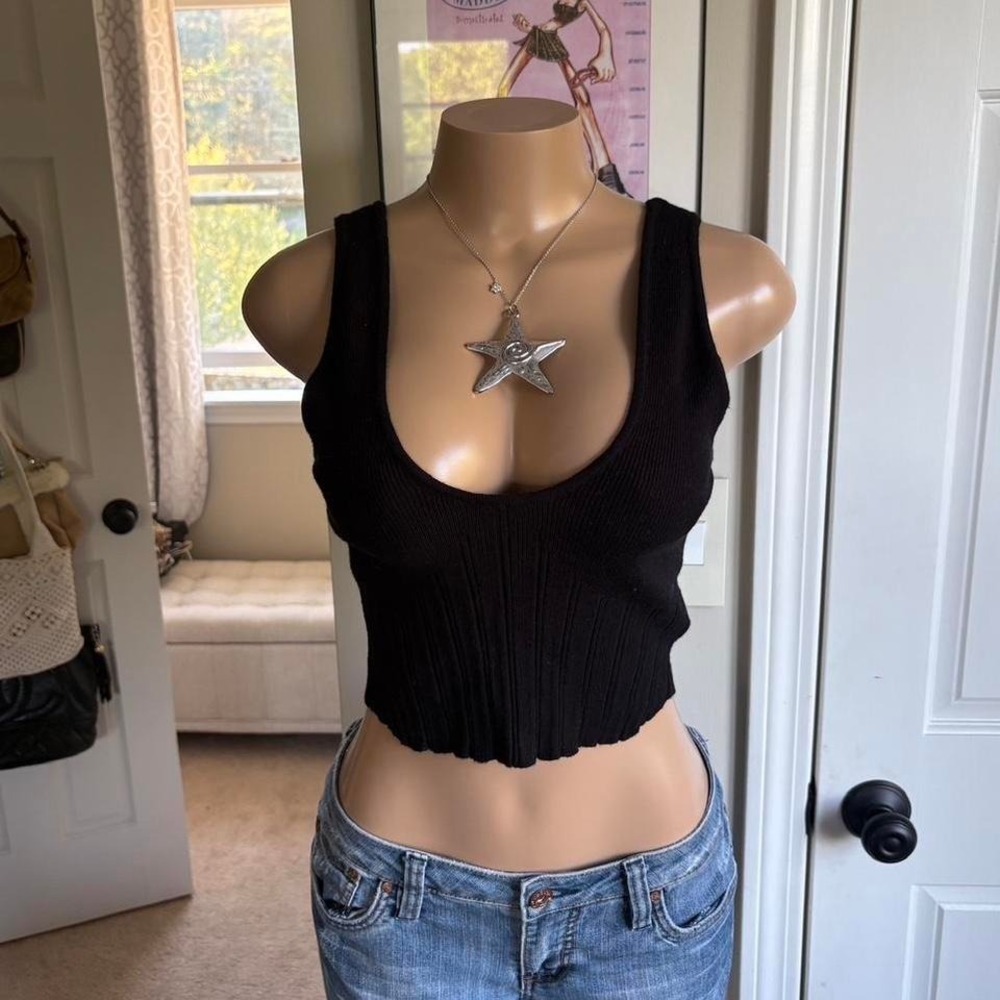 LA hearts by pacsun black ribbed deep v tank top fitted crop